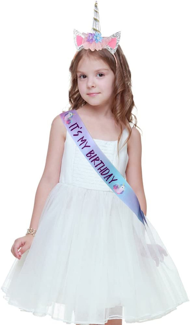 Unicorn Birthday Set, Beinou Shiny Unicorn Headband and Birthday Sash Set Perfect Unicorn Theme Birthday Party Supplies, Silver Apparel & Accessories > Clothing Accessories > Sashes Nancyus005   