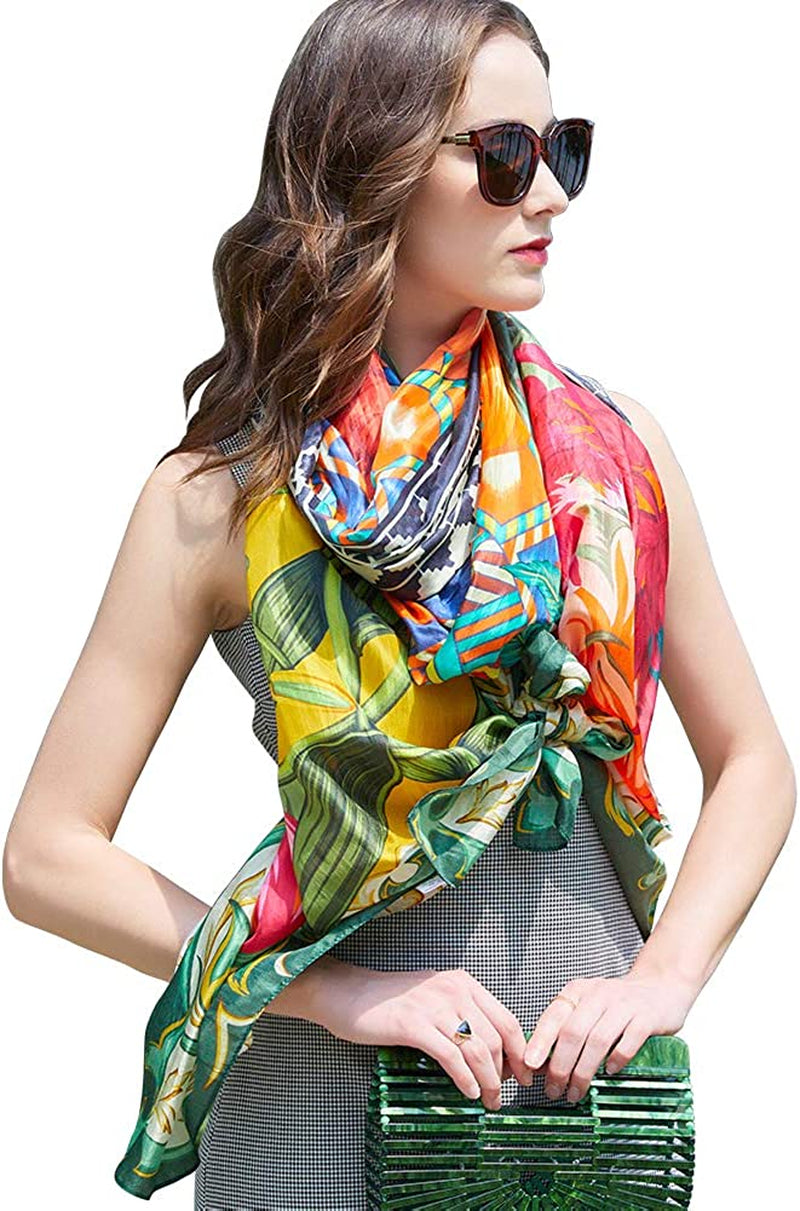 DANA XU Women'S Mulberry Satin Silk Fashion Summer Shawls Large Size Floral Scarf Oversize Soft Wraps for Evening Dresses Apparel & Accessories > Clothing Accessories > Scarves & Shawls DANA XU 11 Yellow&green  