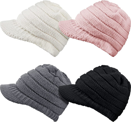 SATINIOR Women Winter Knit Hat Winter Brim Beanie Hats for Women Slouchy Beanie Cap with Visor Warm Newsboy Skull Cap Apparel & Accessories > Clothing Accessories > Hats SATINIOR Black, Gray, White, Pink 4 