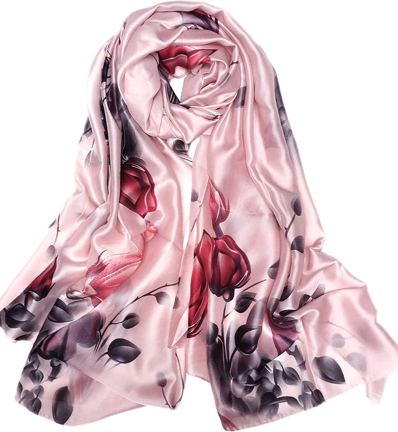 Iristide Long Silk Scarf Summer Lightweight Satin Shawl Outdoor Floral Large Wrap 70''X35'' Apparel & Accessories > Clothing Accessories > Scarves & Shawls Iristide 07-pink  