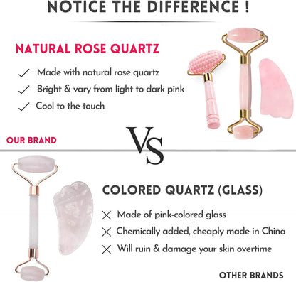 Pink Jade Roller and Gua Sha Set. Rose Quartz Roller with Eye Massager, Jade Gua Sha, Ridged Roller Massager. Jade Roller for Face Real Jade 100% Jade Stone Roller. Warm Facial Massager or Ice Roller Health & Beauty > Personal Care > Cosmetics > Cosmetic Tools > Skin Care Tools MoValues   