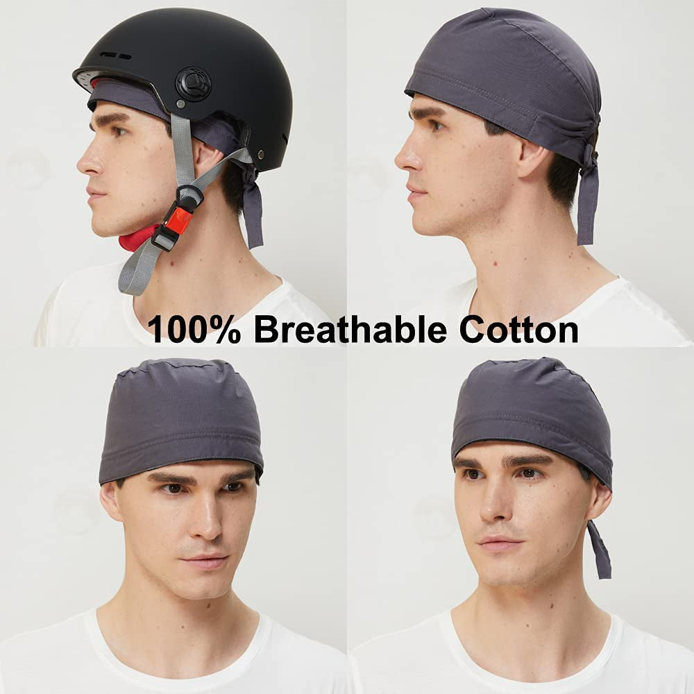 Super Absorbent Skull Caps Built-In No Sweat Liners Moisture Absorbent Bandana Headbands for Men Women Dew Rag with Sweatband (4 Pack) Apparel & Accessories > Clothing Accessories > Bandanas & Headties QING   