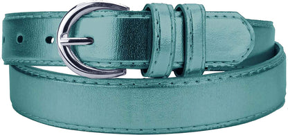 Women'S Casual Solid Colors Faux Leather 1" Belt with Single Prong Buckle Apparel & Accessories > Clothing Accessories > Belts JOTW Metallic Blue Large 