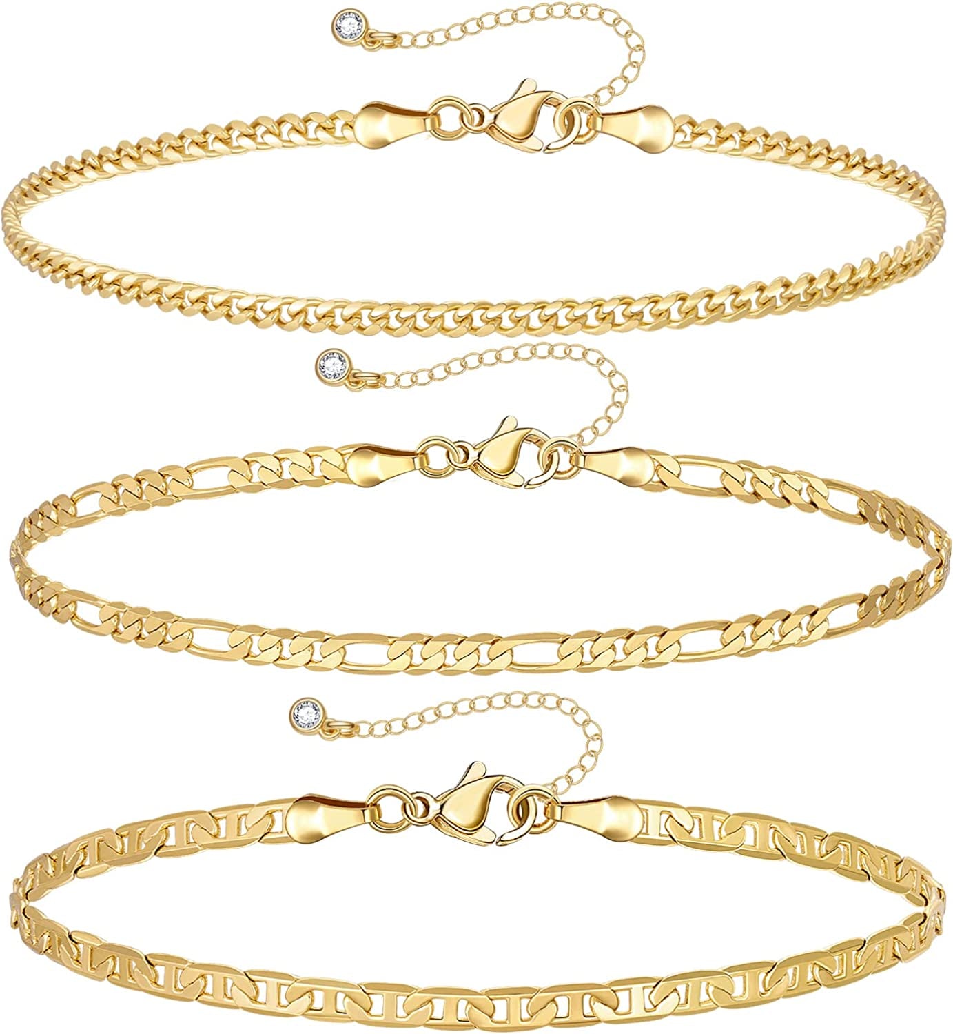 Kissyan Gold Layered Ankle Bracelets for Women, Dainty 14K Gold Plated Layering Anklets Set Adjustable Fashion Cuban Link Snake Tennis Chain Ankles Summer Beach Foot Jewelry Gifts for Women Girls Apparel & Accessories > Jewelry > Anklets KissYan C-Gold  