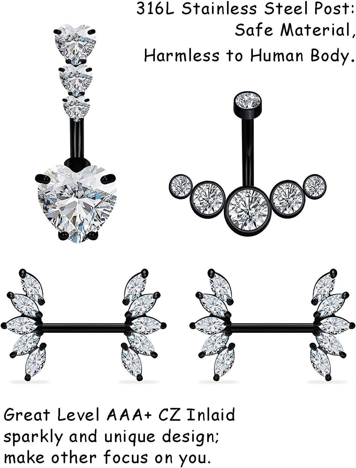 Pexveiuu 16Pcs Nipple Rings Chain and Belly Burron Ring for Women Surgical Steel Nipple Belly Navels Barbells Bar Piercing Apparel & Accessories > Jewelry > Body Jewelry Pexveiuu   