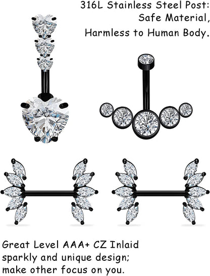 Pexveiuu 16Pcs Nipple Rings Chain and Belly Burron Ring for Women Surgical Steel Nipple Belly Navels Barbells Bar Piercing Apparel & Accessories > Jewelry > Body Jewelry Pexveiuu   