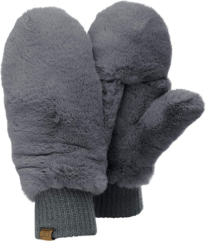 C.C Women'S Faux Fur Wrist Length Fingerless Sherpa Lined Convertible Mittens Gloves Apparel & Accessories > Clothing Accessories > Gloves & Mittens C.C Dark Mel Grey  
