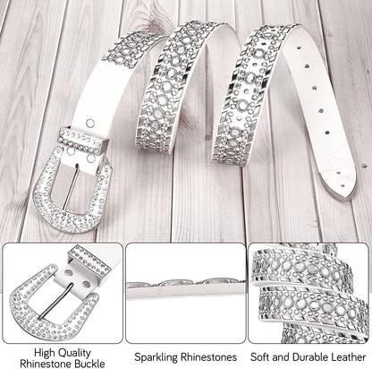 Rhinestone Belt for Women 2 Pcs Bling Studded Leather Belt Western Studded Belt Cowgirl Belt Apparel & Accessories > Clothing Accessories > Belts Geyoga   