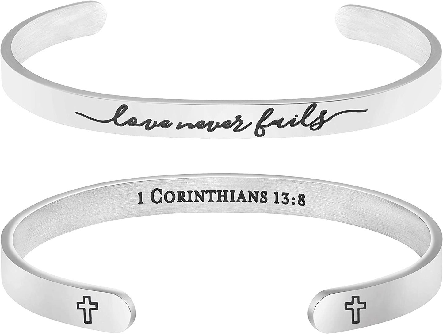 Christian Bracelets for Women Inspirational Gifts Bible Verse Religious Faith Jewelry Cuff Bracelet Mothers Day Christmas Birthday Jewelry for Her Mother Daughter Apparel & Accessories > Jewelry > Bracelets Memgift 1 Corinthians 13:8 -Love never fails!  