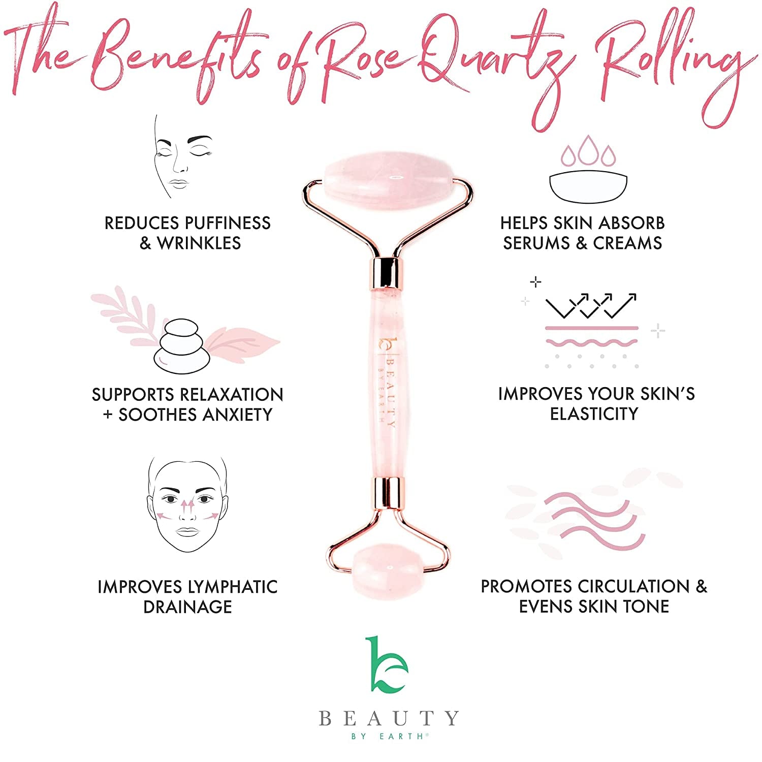 Rose Quartz Face Roller Skin Care Tools - Face Massager Roller, Facial Roller & Eye Roller for Puffy Eyes, Facial Massager Facial Tools Pair Perfectly with Skincare & Are Self Care Gifts for Women Health & Beauty > Personal Care > Cosmetics > Cosmetic Tools > Skin Care Tools Beauty by Earth   