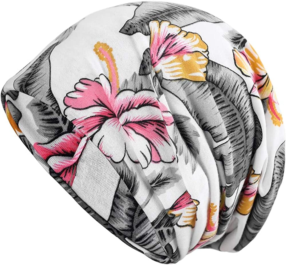 HONENNA Printed Turban Headband Chemo Cap Soft Sleep Beanie Apparel & Accessories > Clothing Accessories > Headwear HONENNA Gray-pink Flower  