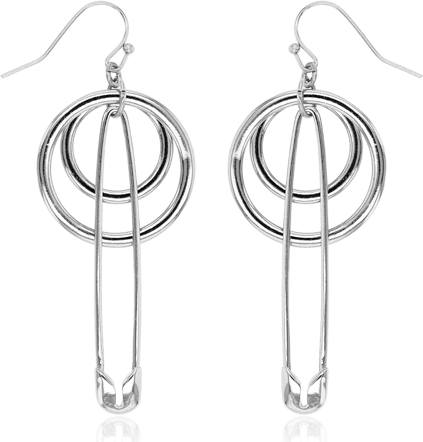 POMINA Lightweight Geometric Gold Silver Two Tone Hammered Dangle Drop Earrings Linked Circle Rectangle Oval Trendy Fashion Dangling Earrings for Women Apparel & Accessories > Jewelry > Earrings POMINA Pin_Rhodium  