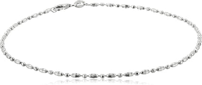 Collection Italian Sterling Silver Rhodium Plated Diamond Cut Oval and round Beads Mezzaluna Chain Ankle Bracelet Apparel & Accessories > Jewelry > Bracelets Media Imports Inc 10 Inches Silver 