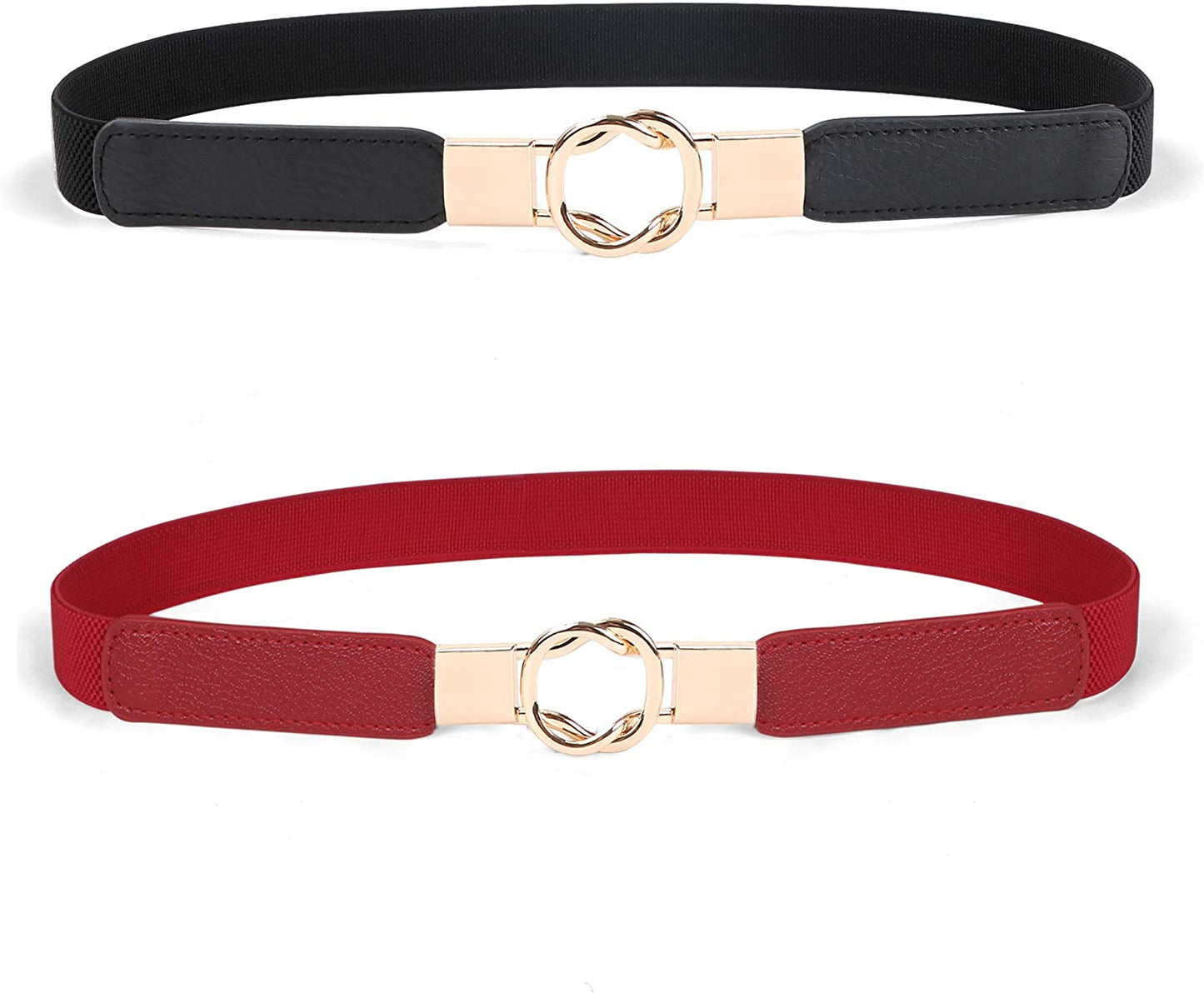 JASGOOD 2 Pack 3 Pack Women Retro Elastic Stretchy Metal Buckle Skinny Waist Belt 1 Inch Wide Apparel & Accessories > Clothing Accessories > Belts KYLIE MAX J-black+red FIts Waist 27"-31" 