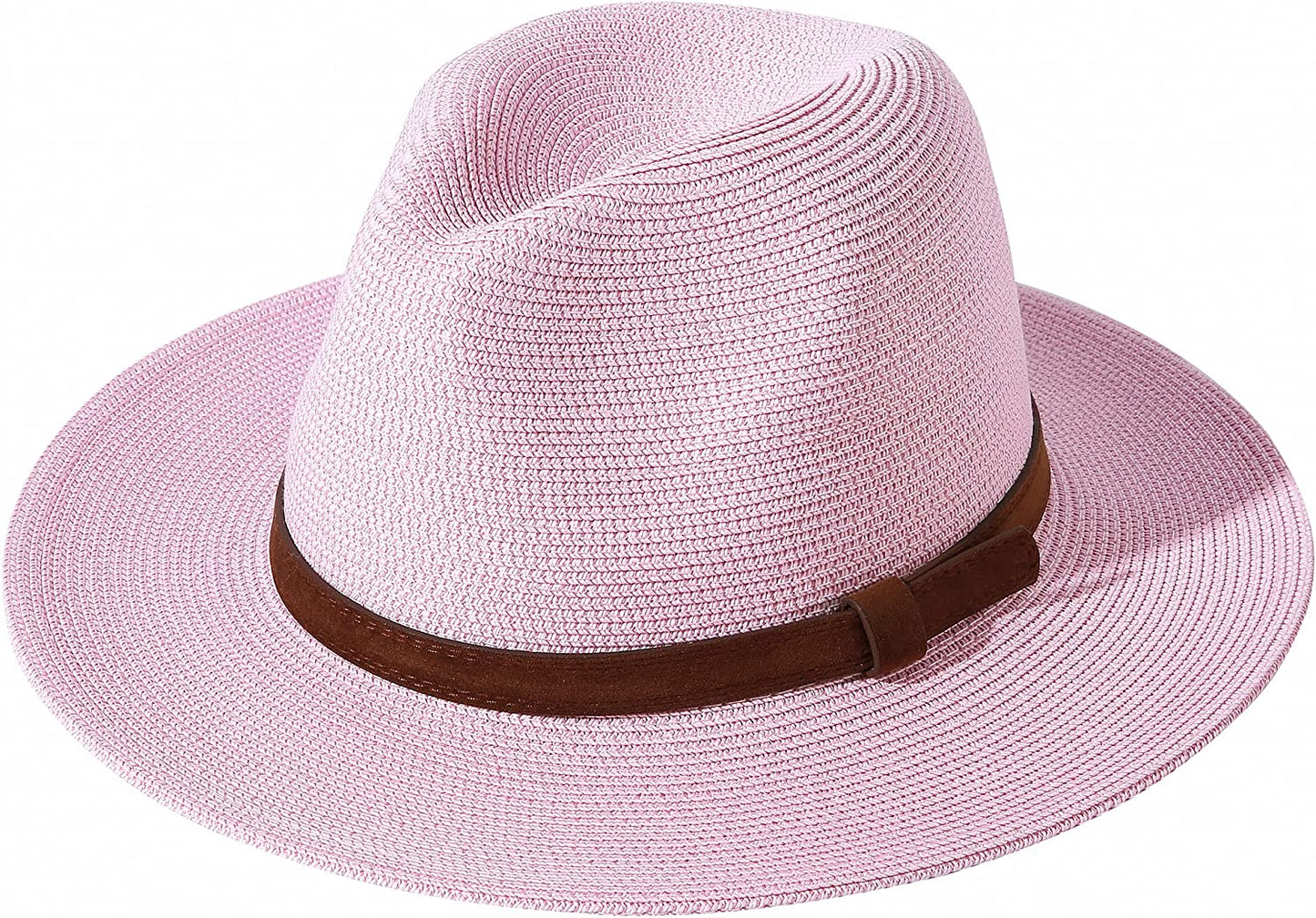 JOYEBUY Womens UPF50 Foldable Summer Straw Hat Wide Brim Fedora Sun Beach Hat Apparel & Accessories > Clothing Accessories > Hats JOYEBUY Y-brown Belt Pink  
