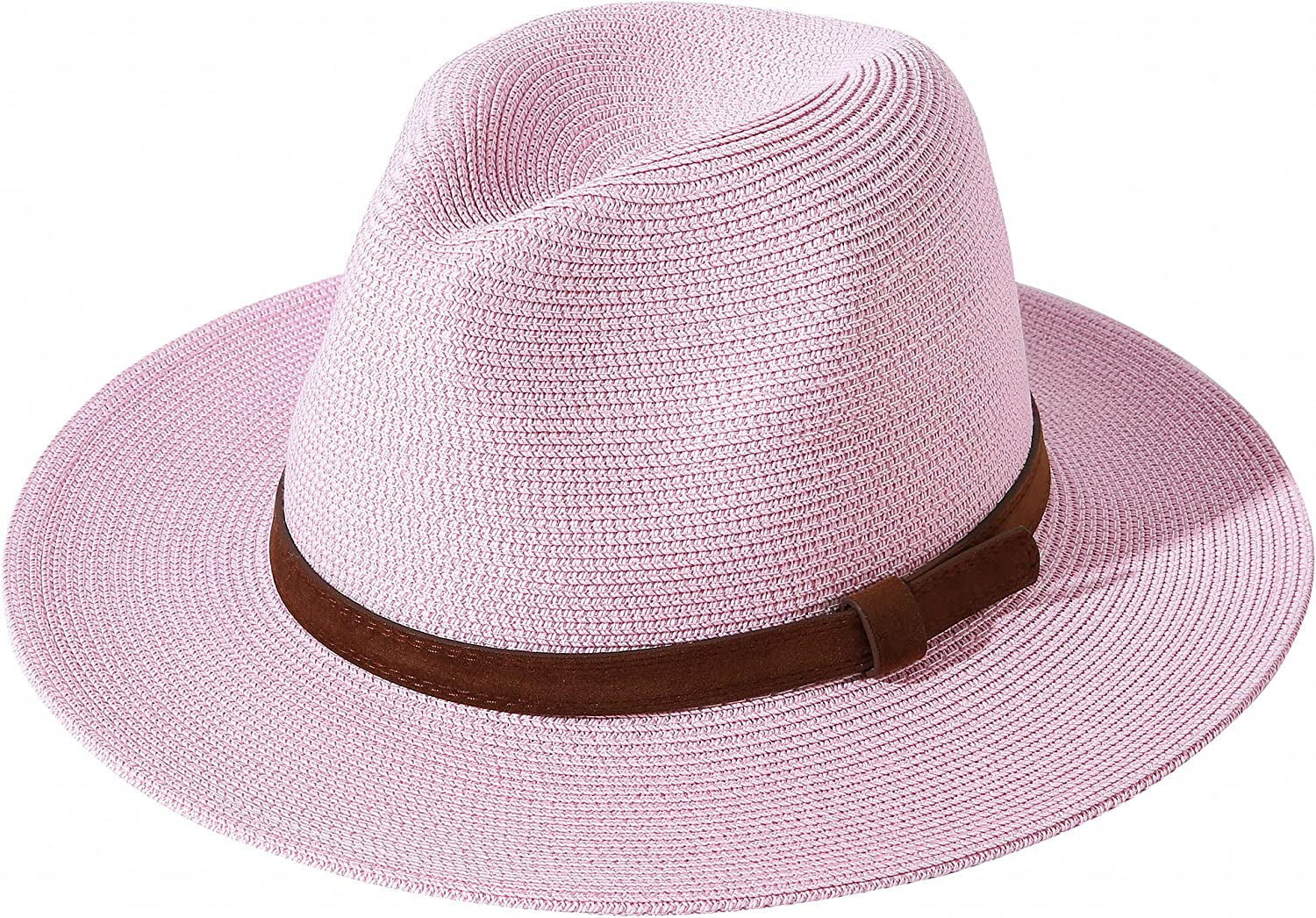 JOYEBUY Womens UPF50 Foldable Summer Straw Hat Wide Brim Fedora Sun Beach Hat Apparel & Accessories > Clothing Accessories > Hats JOYEBUY Y-brown Belt Pink  