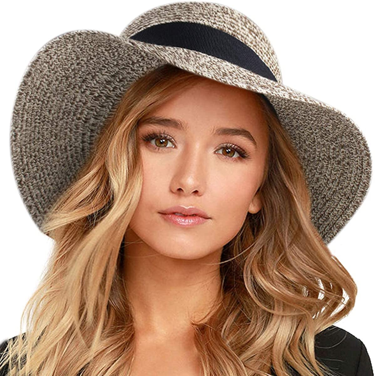 FURTALK Womens Beach Sun Straw Hat UV UPF50 Travel Foldable Brim Summer UV Hat Apparel & Accessories > Clothing Accessories > Hats KYLIE MAX Mixed Khaki Medium 