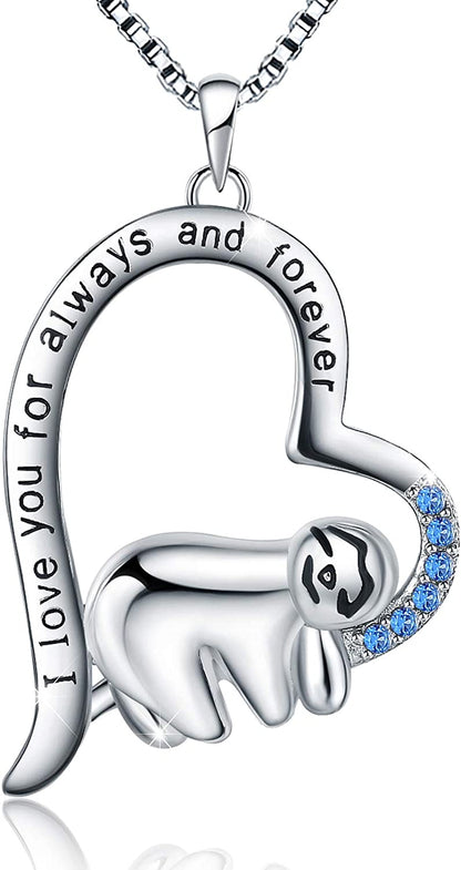 URMWMOO S925 Sterling Silver Sloth Necklace Purple Green Birthstone Moon Jewelry Keep Me in Your Heart Animal Pendant Necklaces Sloths Gifts for Women Girlfriend Apparel & Accessories > Jewelry > Anklets URMWMOO JEWELRY sloth 4  