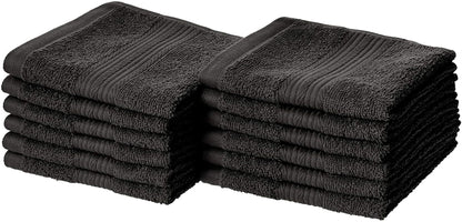Fade Resistant Cotton Washcloth, Black - Pack of 12