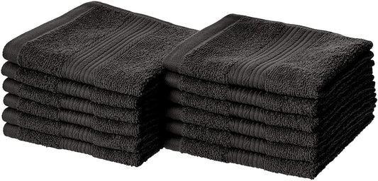 Fade Resistant Cotton Washcloth, Black - Pack of 12
