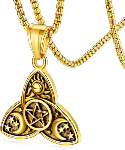 Faithheart Triple Moon Goddess Necklace Stainless Steel/18K Gold Plated Wiccan Jewelry for Women with Delicate Packaging Personalized Custom Trinity Knot-Gold