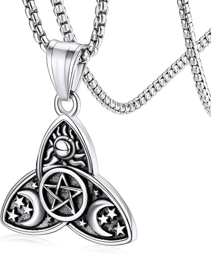 Faithheart Triple Moon Goddess Necklace Stainless Steel/18K Gold Plated Wiccan Jewelry for Women with Delicate Packaging Personalized Custom Trinity Knot-Silver