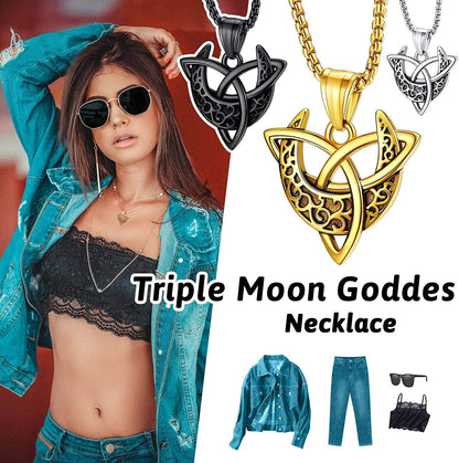 Faithheart Triple Moon Goddess Necklace Stainless Steel/18K Gold Plated Wiccan Jewelry for Women with Delicate Packaging Personalized Custom