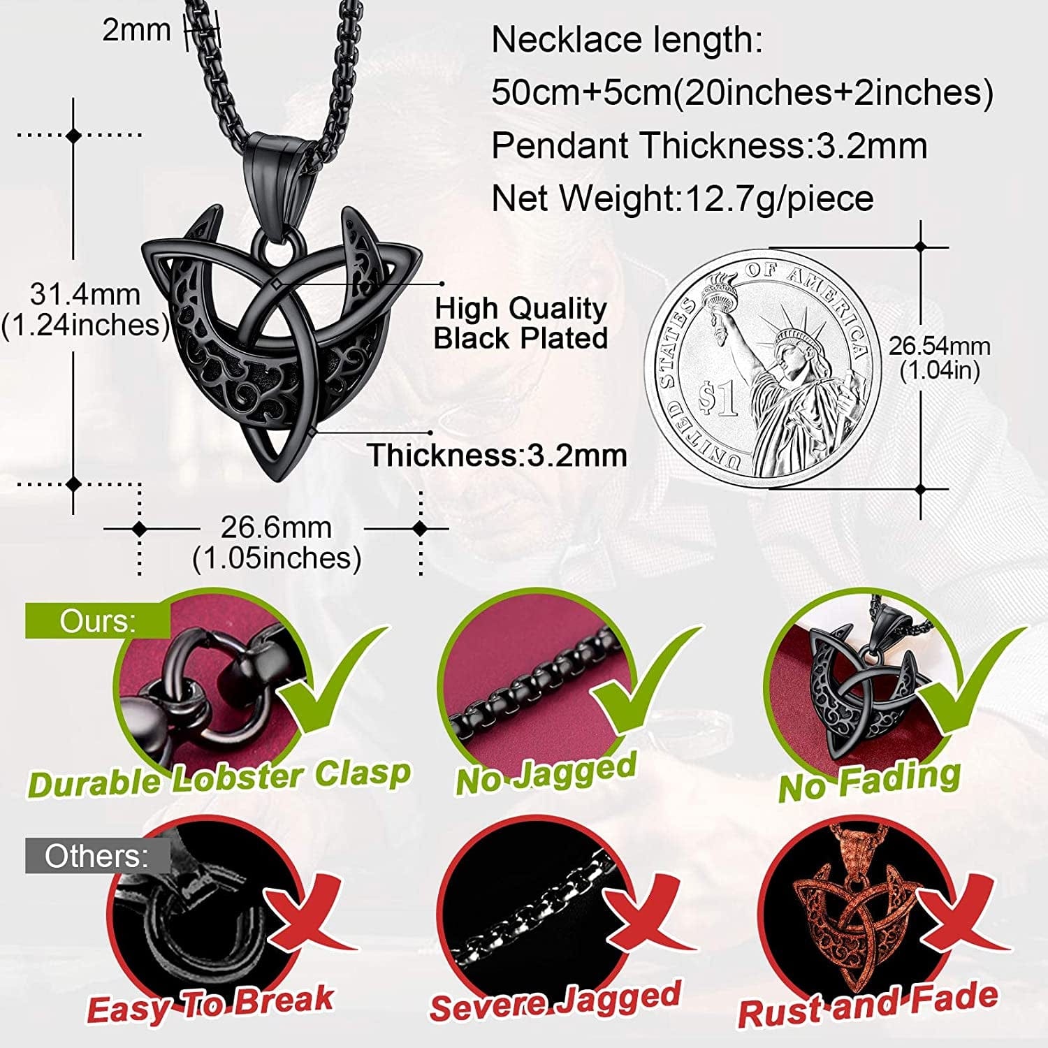 Faithheart Triple Moon Goddess Necklace Stainless Steel/18K Gold Plated Wiccan Jewelry for Women with Delicate Packaging Personalized Custom
