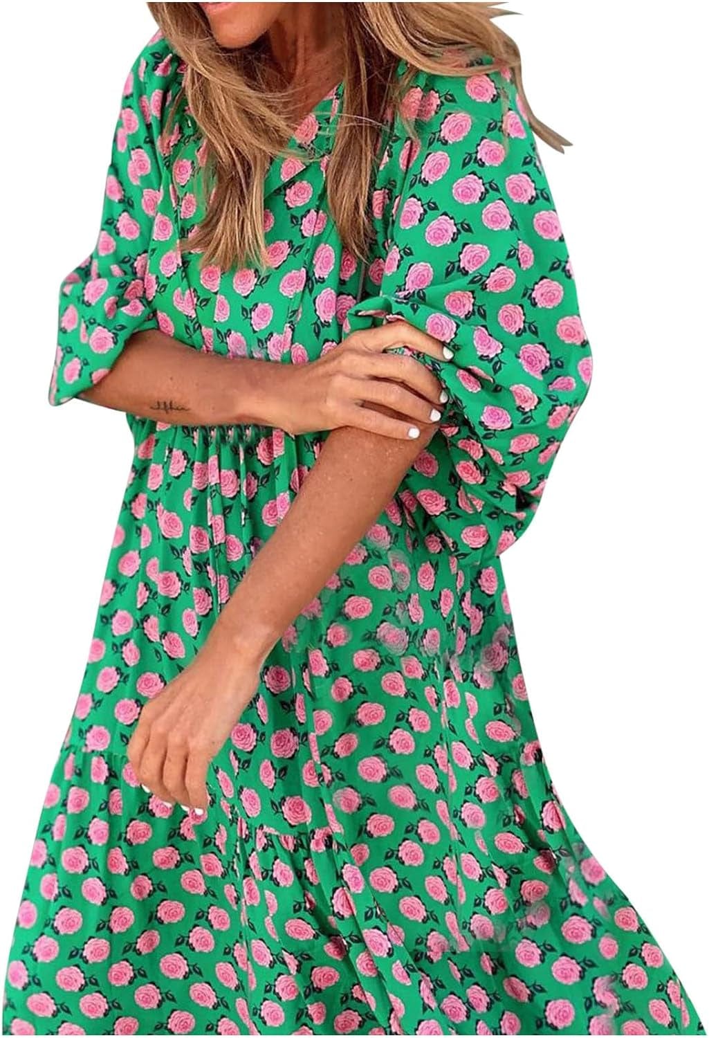 Fall Dresses for Women 2023 Vintage Graphic Elegant Casual Dress Cute Puff Sleeve Party plus Size Midi Dress Loose