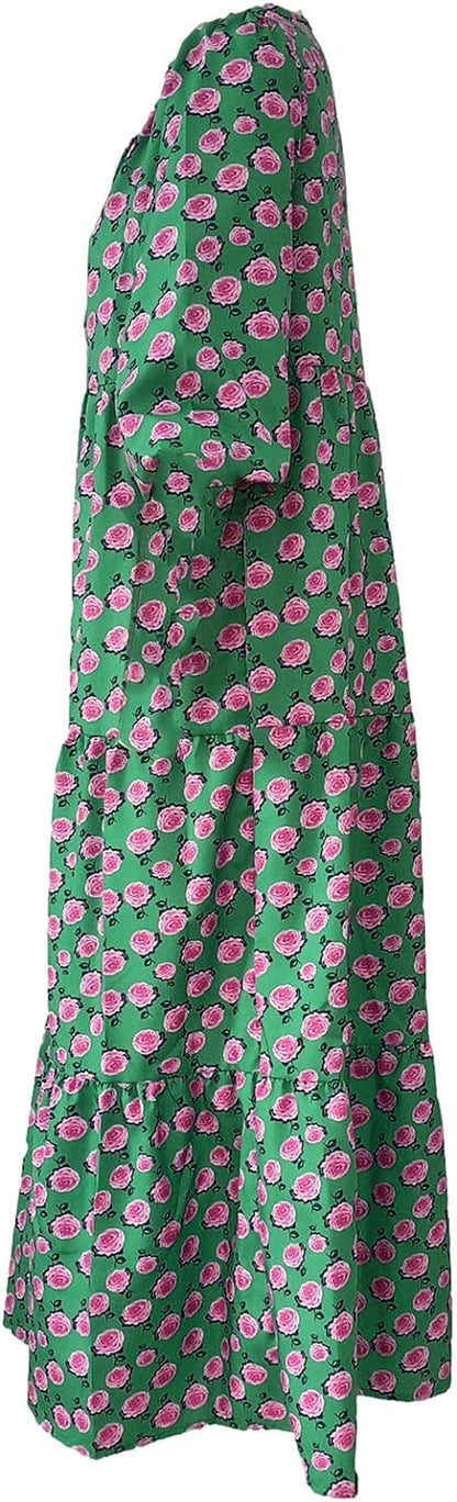 Fall Dresses for Women 2023 Vintage Graphic Elegant Casual Dress Cute Puff Sleeve Party plus Size Midi Dress Loose