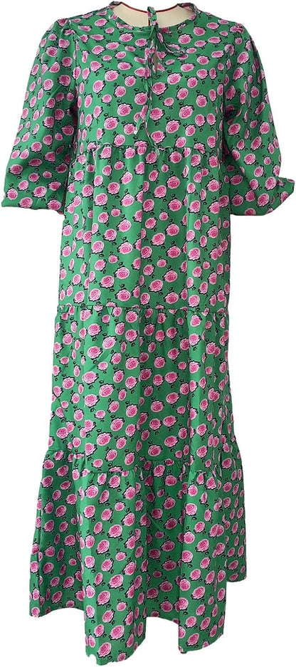 Fall Dresses for Women 2023 Vintage Graphic Elegant Casual Dress Cute Puff Sleeve Party plus Size Midi Dress Loose