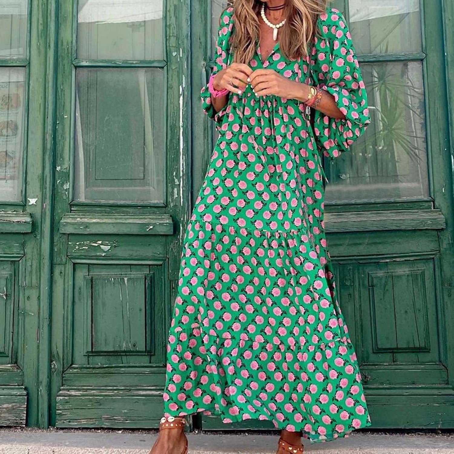 Fall Dresses for Women 2023 Vintage Graphic Elegant Casual Dress Cute Puff Sleeve Party plus Size Midi Dress Loose