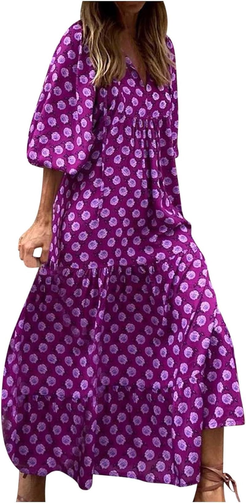 Fall Dresses for Women 2023 Vintage Graphic Elegant Casual Dress Cute Puff Sleeve Party plus Size Midi Dress Loose