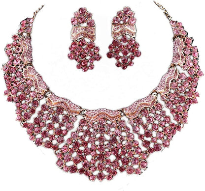 Fashion 18K Gold Plated Crystal Wedding Party Necklace Earring Jewelry Set Red 1