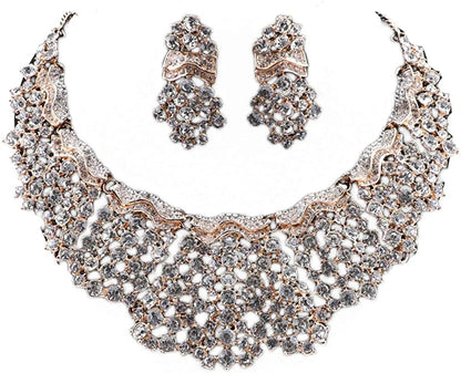 Fashion 18K Gold Plated Crystal Wedding Party Necklace Earring Jewelry Set White 1
