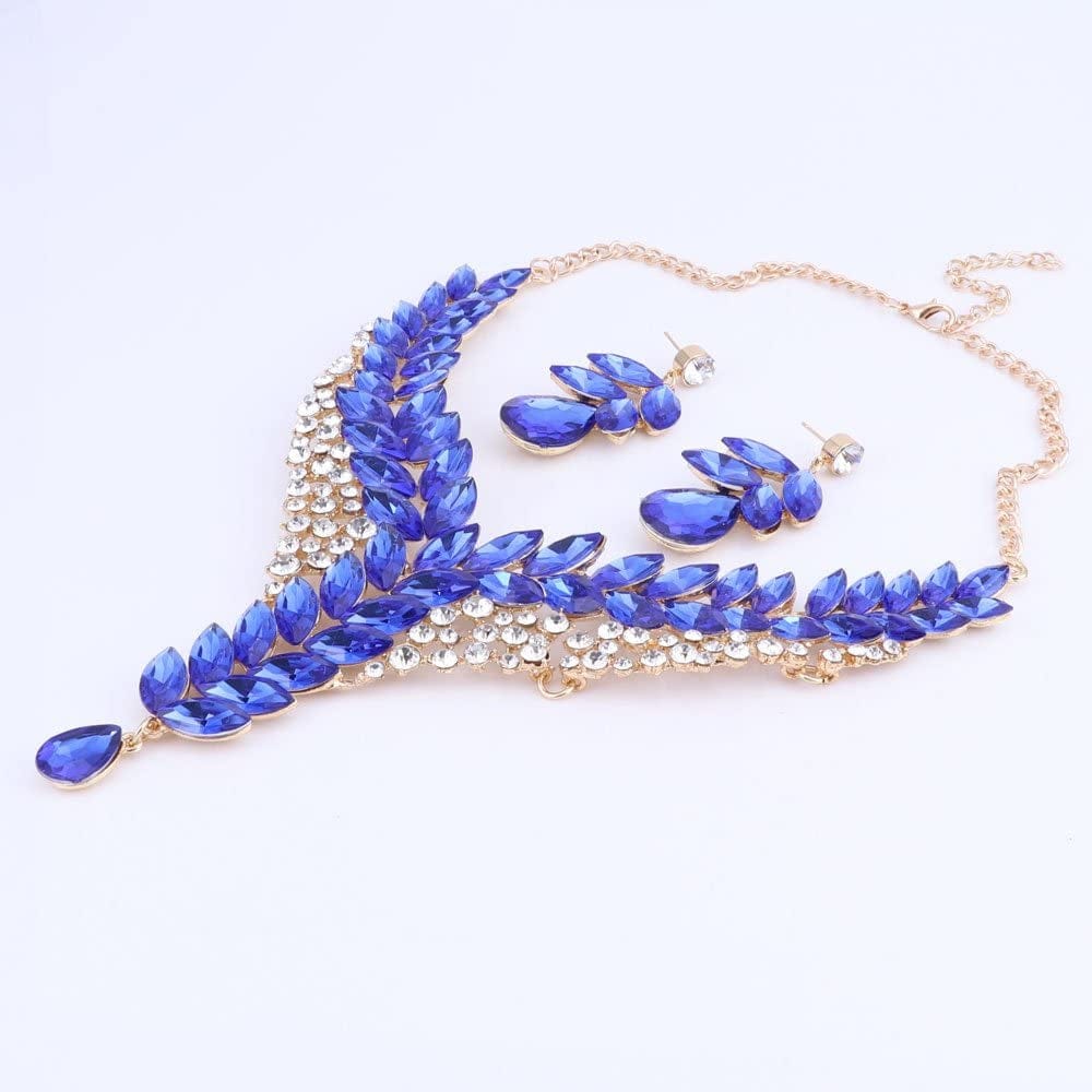 Fashion 18K Gold Plated Crystal Wedding Party Necklace Earring Jewelry Set