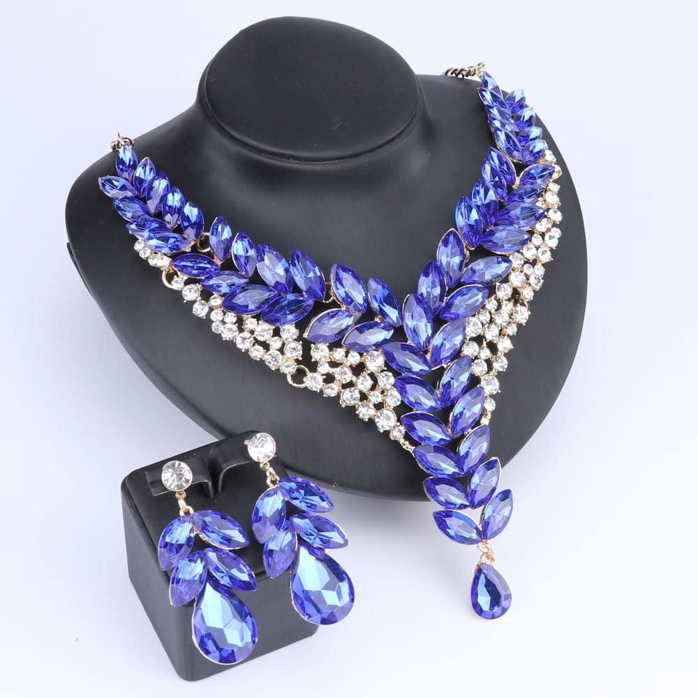 Fashion 18K Gold Plated Crystal Wedding Party Necklace Earring Jewelry Set