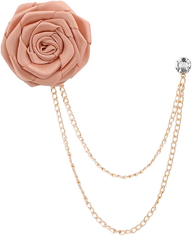 Fashion Bridegroom Wedding Brooches Cloth Art Hand-Made Rose Flower Brooch Lapel Pin Badge Tassel Chain Men'S Suit Accessories Champagne