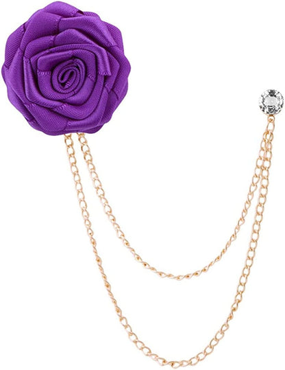 Fashion Bridegroom Wedding Brooches Cloth Art Hand-Made Rose Flower Brooch Lapel Pin Badge Tassel Chain Men'S Suit Accessories Purple