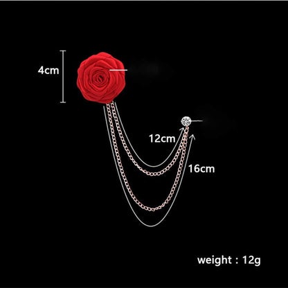 Fashion Bridegroom Wedding Brooches Cloth Art Hand-Made Rose Flower Brooch Lapel Pin Badge Tassel Chain Men'S Suit Accessories