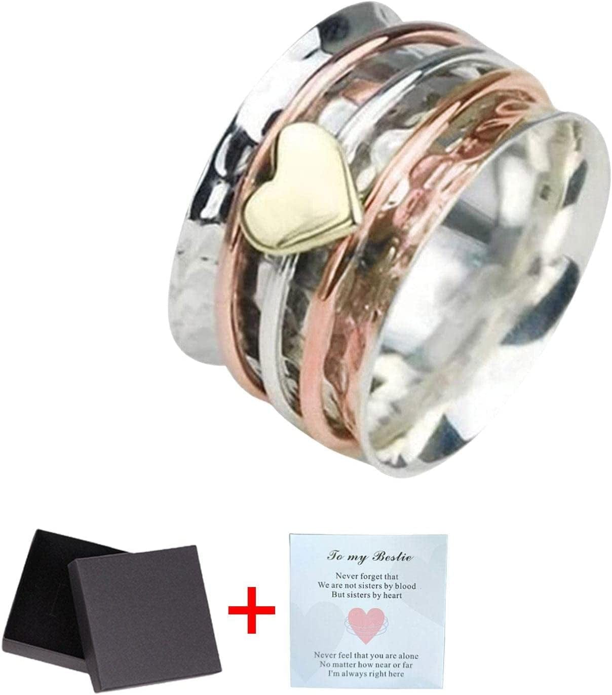 Fashion Classic Heart Rings, Rotating Anxiety Relief Ring Heart Design Spinners Rings Love Ring Birthday Valentine'S Day Gifts for Women, Gold, 7, 51012376_Guakao Gold / 9