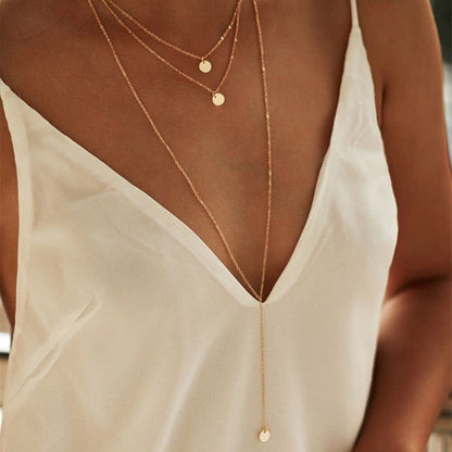 Fashion Layered Long Necklace Coin Pendant Necklaces Chain Charm Necklace Jewelry for Women and Girls