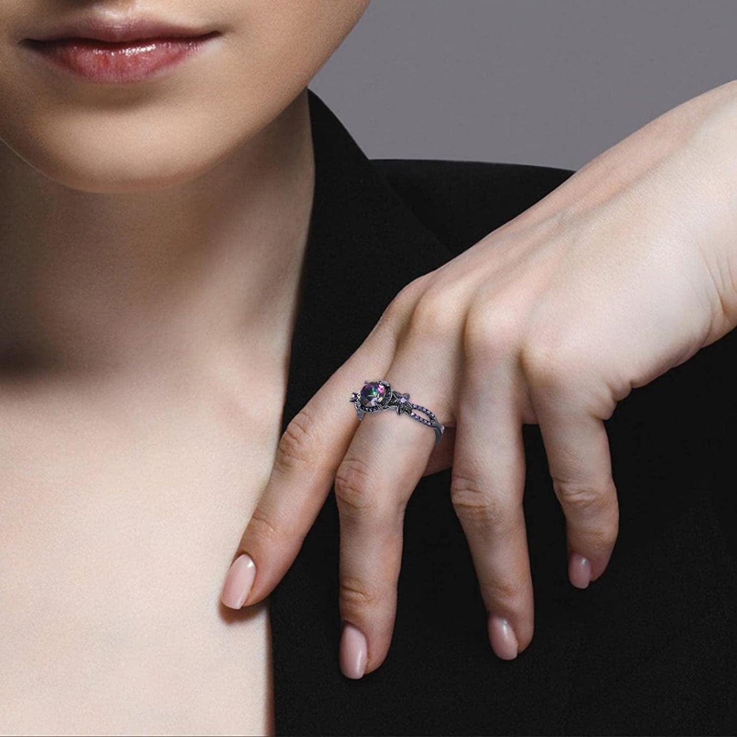 Fashion Ring Purple Diamond Ring Exquisite All-Match Ring, Black Color Zirconium Ring Exquisite Jewerly Womens Mens Gifts Halloween Christmas Birthday