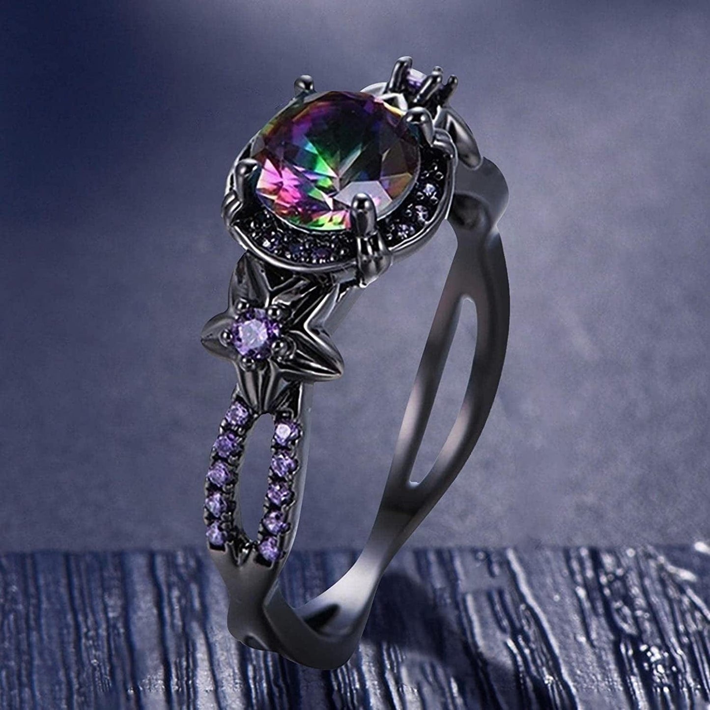 Fashion Ring Purple Diamond Ring Exquisite All-Match Ring, Black Color Zirconium Ring Exquisite Jewerly Womens Mens Gifts Halloween Christmas Birthday Clear,Purple / #08