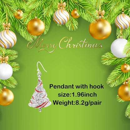 Fashion Silver Christmas Tree Earrings for Girls Women, Celebration Decoration Dangle Earrings, the Silver Lines Are Interlaced with Red Oil Drops, Christmas Gift for Women