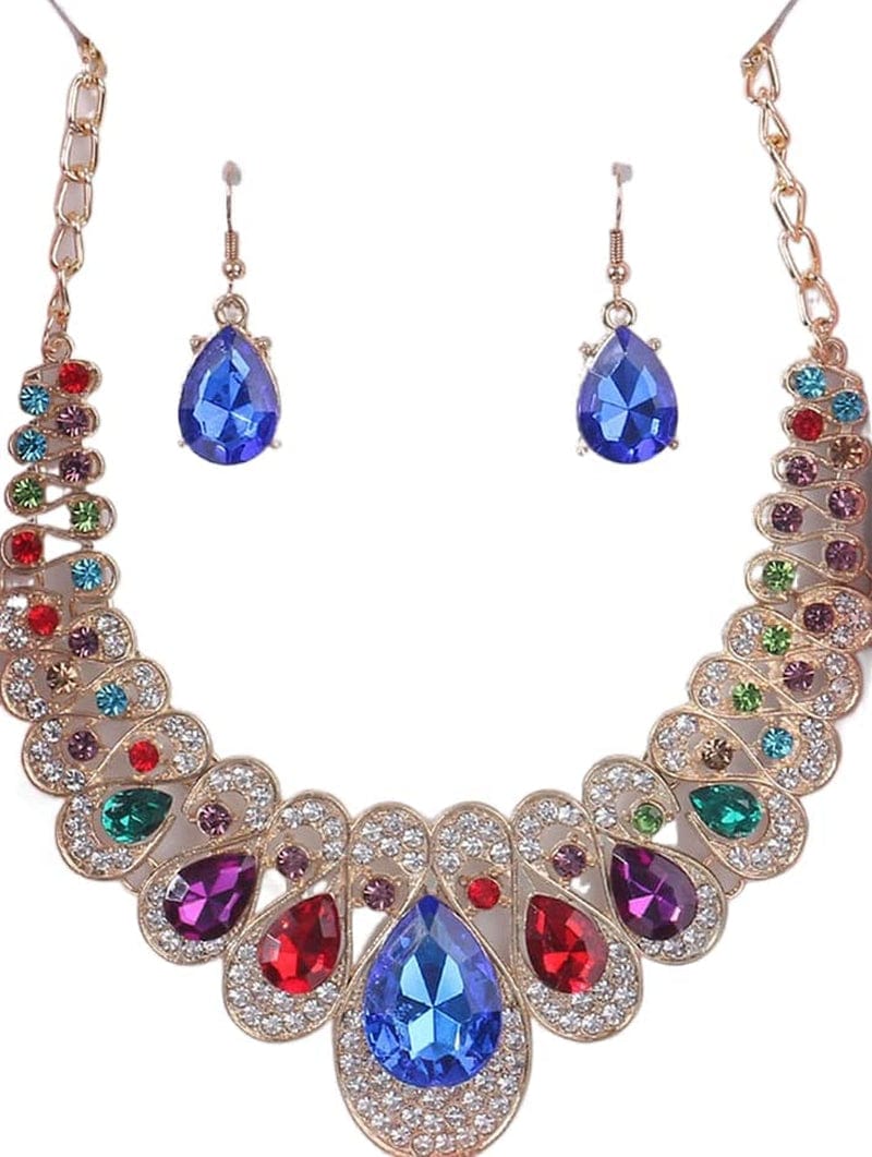 Fashion Women Jewelry Sets Bride Wedding Party Gold Plated Chain Necklace Earring Set Multi