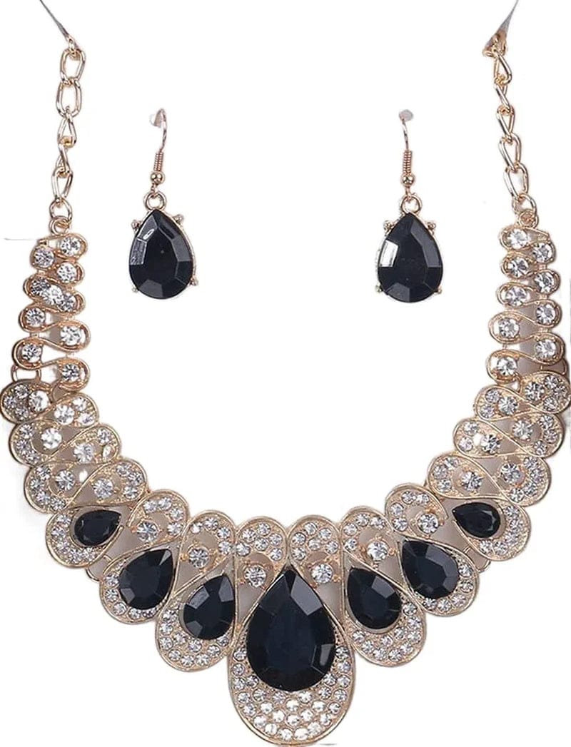 Fashion Women Jewelry Sets Bride Wedding Party Gold Plated Chain Necklace Earring Set black