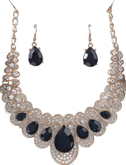 Fashion Women Jewelry Sets Bride Wedding Party Gold Plated Chain Necklace Earring Set black