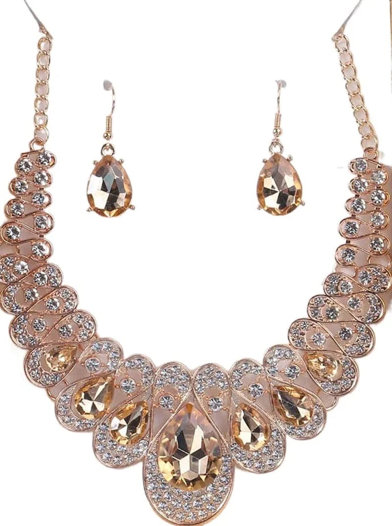 Fashion Women Jewelry Sets Bride Wedding Party Gold Plated Chain Necklace Earring Set ivory