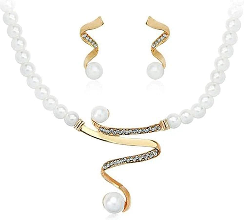 Fashion Women Jewelry Sets Bride Wedding Party Gold Plated Chain Necklace Earring Set white pearl